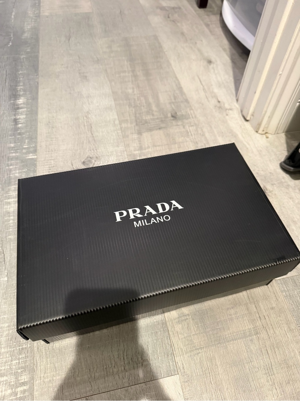 Prada Black and White Milano Logo Shoe Box